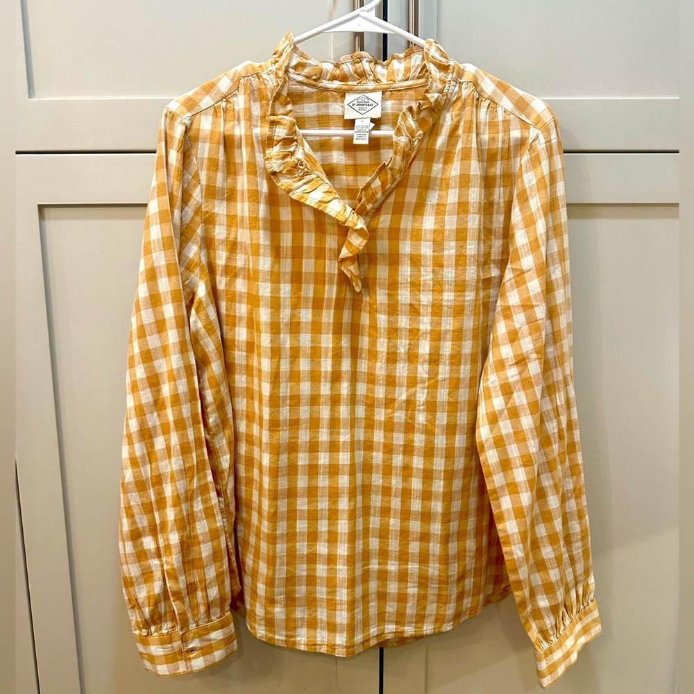 St. John's Bay Mustard Gold Gingham Blouse-L